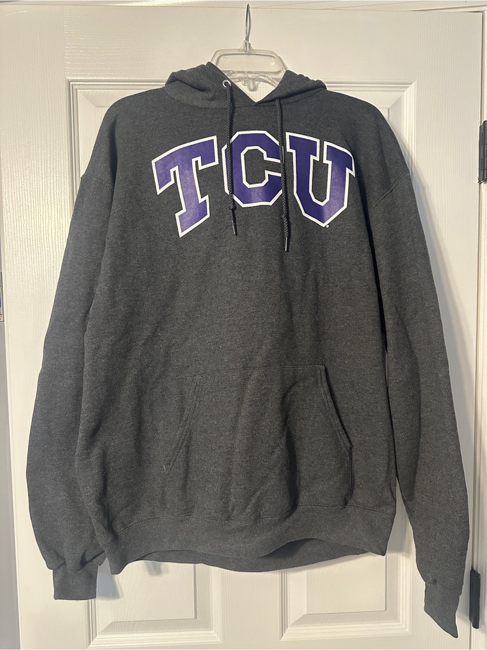 Champion Charcoal Hoodie with Purple TCU Logo